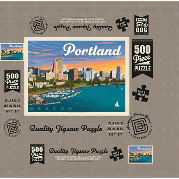 Portland, Oregon: Waterfont Skyline, Vintage Poster 500 Jigsaw Puzzle box 3D Modell