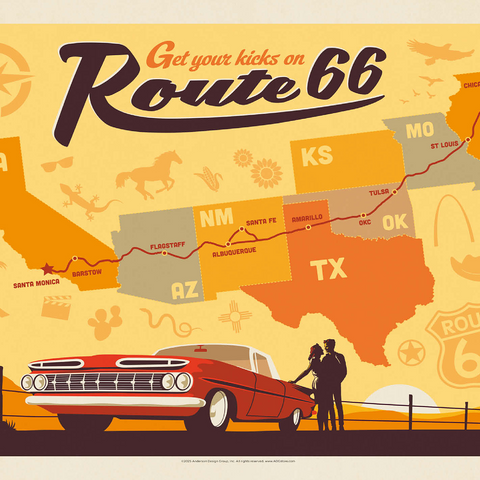 Route 66 Map, Vintage Poster 1000 Jigsaw Puzzle 3D Modell