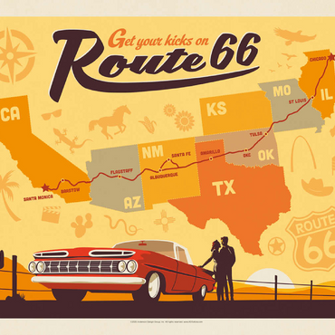 Route 66 Map, Vintage Poster 100 Jigsaw Puzzle 3D Modell
