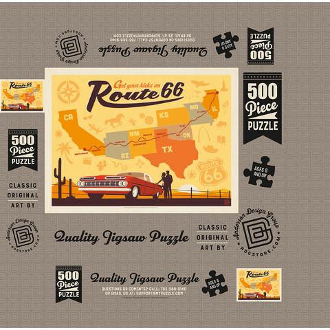 Route 66 Map, Vintage Poster 500 Jigsaw Puzzle box 3D Modell