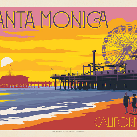 Santa Monica Pier: Sunset, Vintage Poster 1000 Jigsaw Puzzle 3D Modell