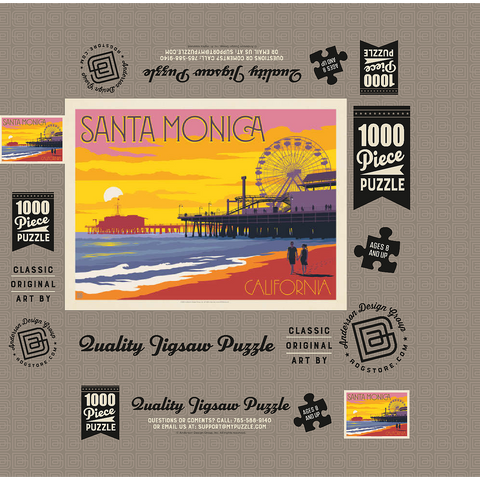 Santa Monica Pier: Sunset, Vintage Poster 1000 Jigsaw Puzzle box 3D Modell