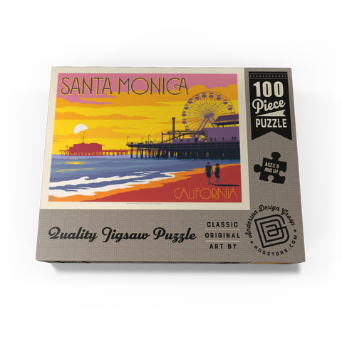 Santa Monica Pier: Sunset, Vintage Poster 100 Jigsaw Puzzle box view3
