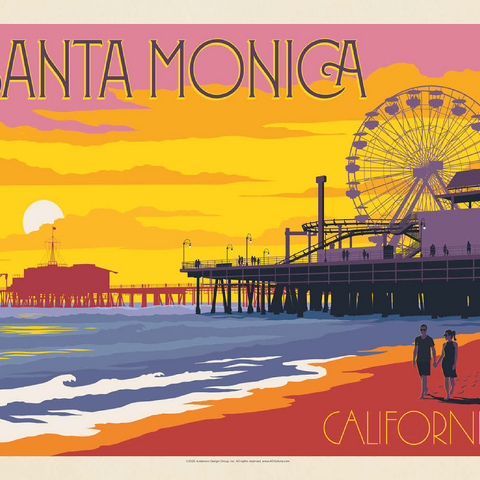 Santa Monica Pier: Sunset, Vintage Poster 100 Jigsaw Puzzle 3D Modell