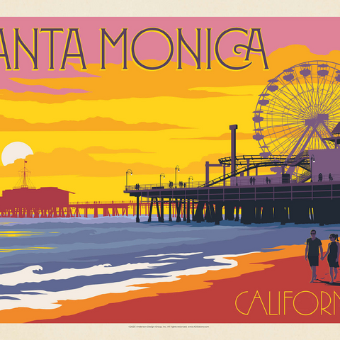 Santa Monica Pier: Sunset, Vintage Poster 500 Jigsaw Puzzle 3D Modell
