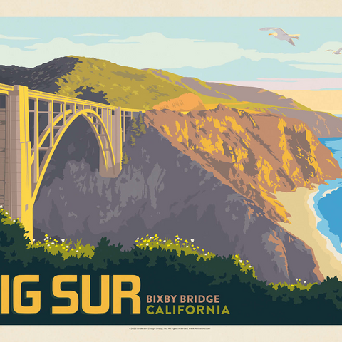Big Sur, California: Bixby Bridge, Vintage Poster 1000 Jigsaw Puzzle 3D Modell
