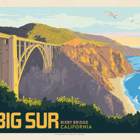 Big Sur, California: Bixby Bridge, Vintage Poster 100 Jigsaw Puzzle 3D Modell
