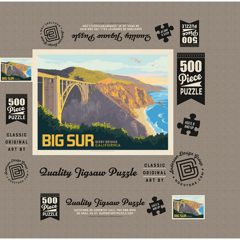 Big Sur, California: Bixby Bridge, Vintage Poster 500 Jigsaw Puzzle box 3D Modell