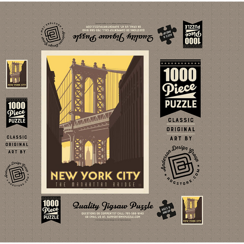 New York City: Manhattan Bridge, Vintage Poster 1000 Jigsaw Puzzle box 3D Modell