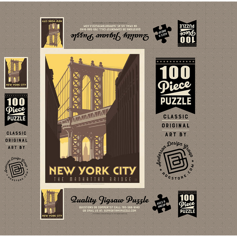 New York City: Manhattan Bridge, Vintage Poster 100 Jigsaw Puzzle box 3D Modell