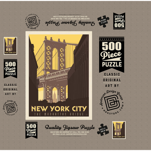 New York City: Manhattan Bridge, Vintage Poster 500 Jigsaw Puzzle box 3D Modell