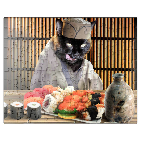 puzzleplate Black Cat Chef, Sushi Ramen - Random Galaxy 100 Jigsaw Puzzle