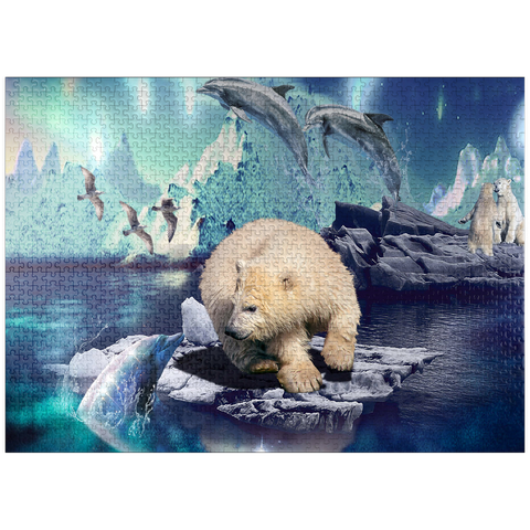 puzzleplate Polar Bear and Dolphin, Northern Lights - Random Galaxy 1000 Jigsaw Puzzle
