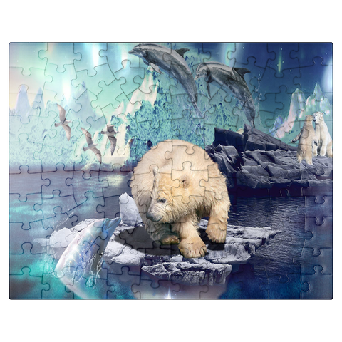 puzzleplate Polar Bear and Dolphin, Northern Lights - Random Galaxy 100 Jigsaw Puzzle