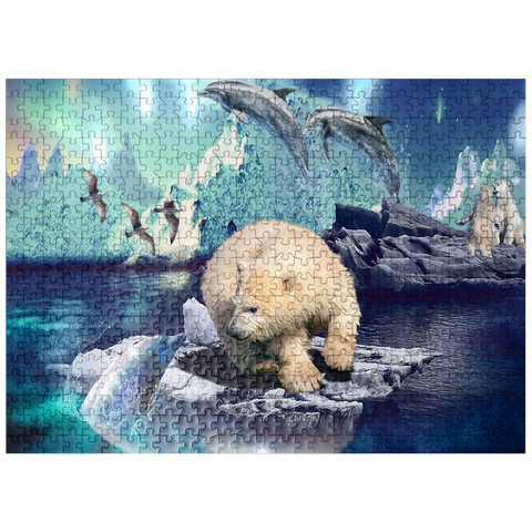 puzzleplate Polar Bear and Dolphin, Northern Lights - Random Galaxy 500 Jigsaw Puzzle