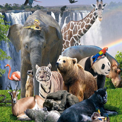 African Animals Waterfall - Random Galaxy 100 Jigsaw Puzzle 3D Modell