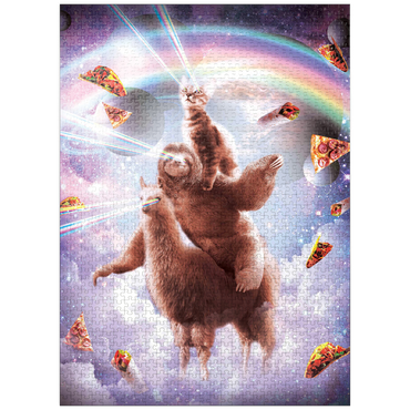 puzzleplate Cat Sloth Llama, Riding Pile - Random Galaxy 1000 Jigsaw Puzzle