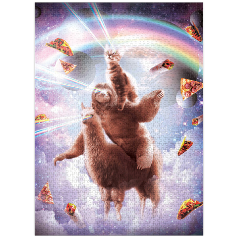 puzzleplate Cat Sloth Llama, Riding Pile - Random Galaxy 1000 Jigsaw Puzzle