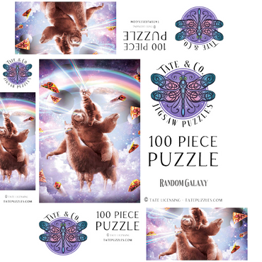 Cat Sloth Llama, Riding Pile - Random Galaxy 100 Jigsaw Puzzle box 3D Modell
