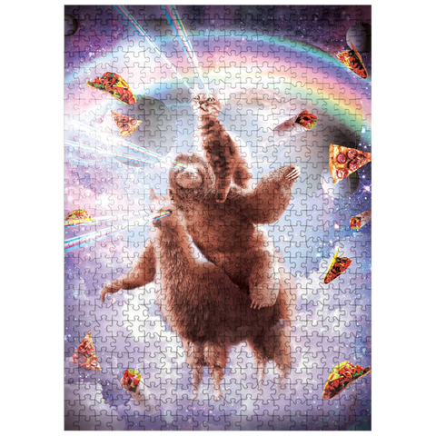 puzzleplate Cat Sloth Llama, Riding Pile - Random Galaxy 500 Jigsaw Puzzle