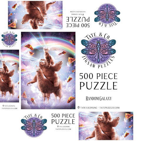 Cat Sloth Llama, Riding Pile - Random Galaxy 500 Jigsaw Puzzle box 3D Modell