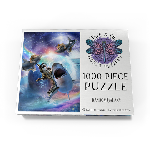 Space Cat Riding Shark, Galaxy Cats Sharks - Random Galaxy 1000 Jigsaw Puzzle box view3