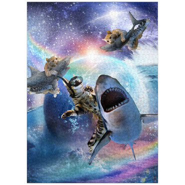 puzzleplate Space Cat Riding Shark, Galaxy Cats Sharks - Random Galaxy 1000 Jigsaw Puzzle