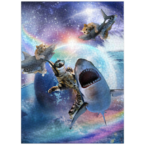 puzzleplate Space Cat Riding Shark, Galaxy Cats Sharks - Random Galaxy 1000 Jigsaw Puzzle