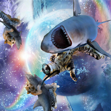 Space Cat Riding Shark, Galaxy Cats Sharks - Random Galaxy 1000 Jigsaw Puzzle 3D Modell