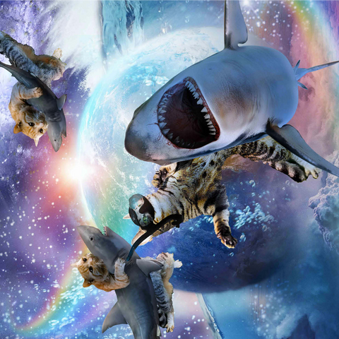 Space Cat Riding Shark, Galaxy Cats Sharks - Random Galaxy 1000 Jigsaw Puzzle 3D Modell