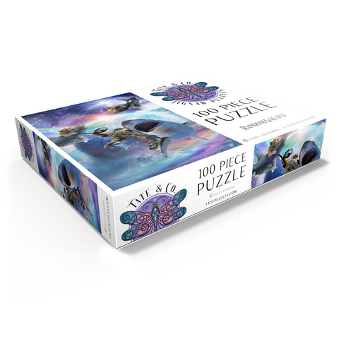Space Cat Riding Shark, Galaxy Cats Sharks - Random Galaxy 100 Jigsaw Puzzle box view1