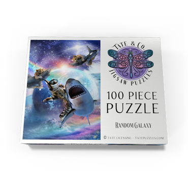 Space Cat Riding Shark, Galaxy Cats Sharks - Random Galaxy 100 Jigsaw Puzzle box view3