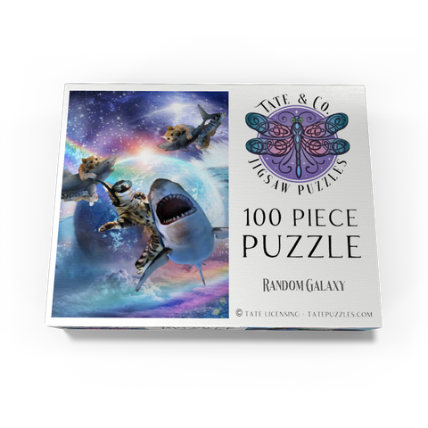 Space Cat Riding Shark, Galaxy Cats Sharks - Random Galaxy 100 Jigsaw Puzzle box view3