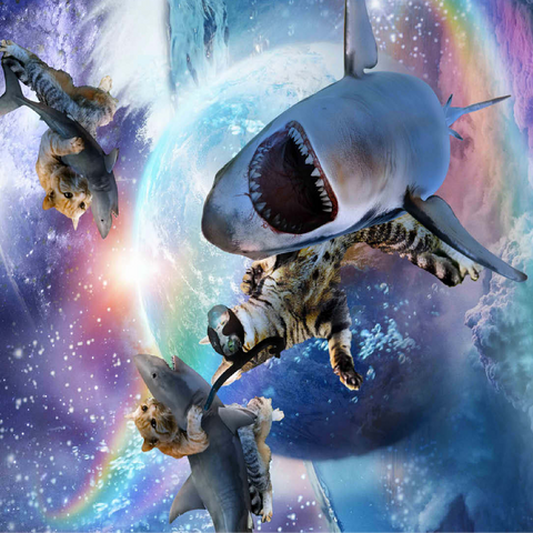 Space Cat Riding Shark, Galaxy Cats Sharks - Random Galaxy 100 Jigsaw Puzzle 3D Modell