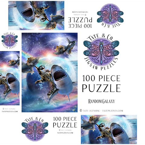 Space Cat Riding Shark, Galaxy Cats Sharks - Random Galaxy 100 Jigsaw Puzzle box 3D Modell