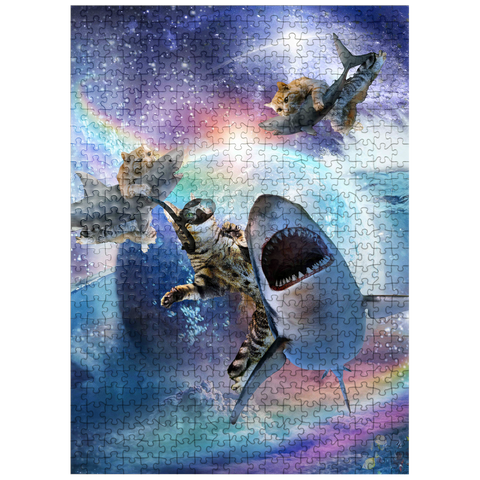 puzzleplate Space Cat Riding Shark, Galaxy Cats Sharks - Random Galaxy 500 Jigsaw Puzzle