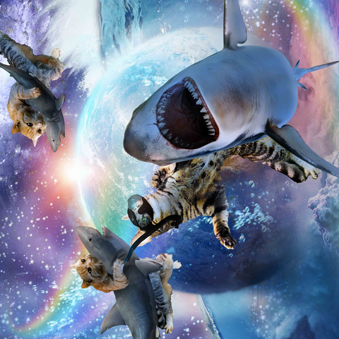 Space Cat Riding Shark, Galaxy Cats Sharks - Random Galaxy 500 Jigsaw Puzzle 3D Modell