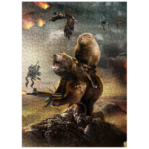 puzzleplate Capybara Riding Bear, Post-Apocalypse Survival, Random Galaxy 500 Jigsaw Puzzle