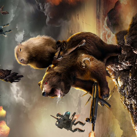 Capybara Riding Bear, Post-Apocalypse Survival, Random Galaxy 500 Jigsaw Puzzle 3D Modell