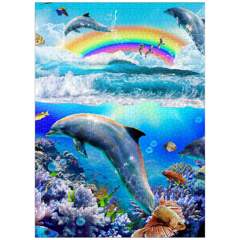 puzzleplate Rainbow Dolphin, Dolphins Beach - Random Galaxy 1000 Jigsaw Puzzle