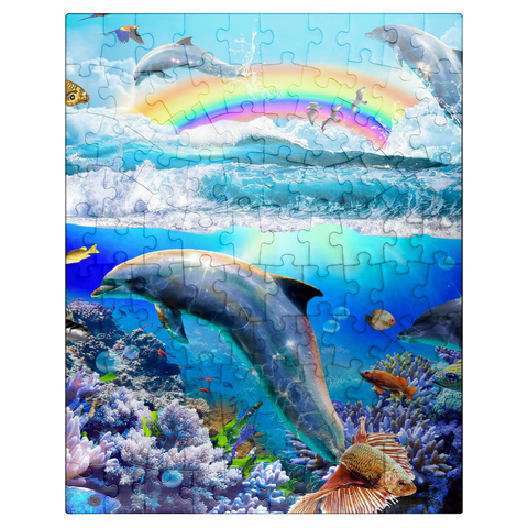 puzzleplate Rainbow Dolphin, Dolphins Beach - Random Galaxy 100 Jigsaw Puzzle