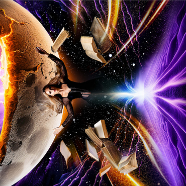 Sorceress and Crescent Moon, Celestial Witch - Random Galaxy 1000 Jigsaw Puzzle 3D Modell