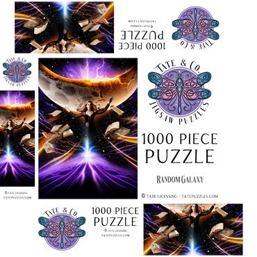 Sorceress and Crescent Moon, Celestial Witch - Random Galaxy 1000 Jigsaw Puzzle box 3D Modell