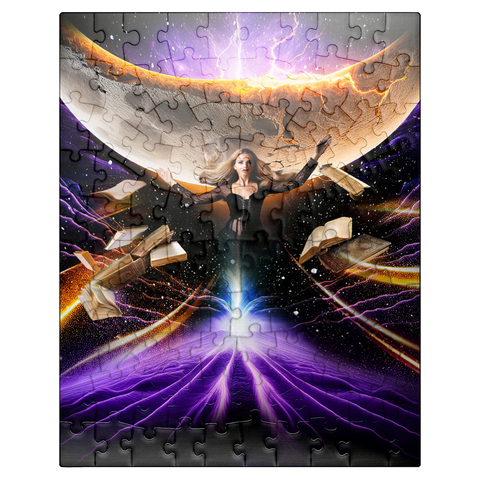 puzzleplate Sorceress and Crescent Moon, Celestial Witch - Random Galaxy 100 Jigsaw Puzzle