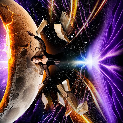 Sorceress and Crescent Moon, Celestial Witch - Random Galaxy 100 Jigsaw Puzzle 3D Modell