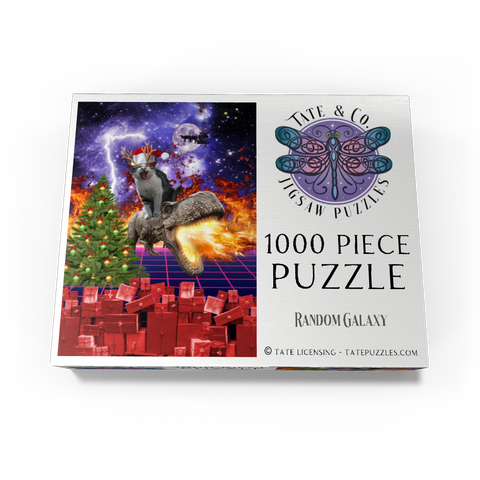 Christmas Cat Riding Dinosaur, Santa T-Rex - Random Galaxy 1000 Jigsaw Puzzle box view3