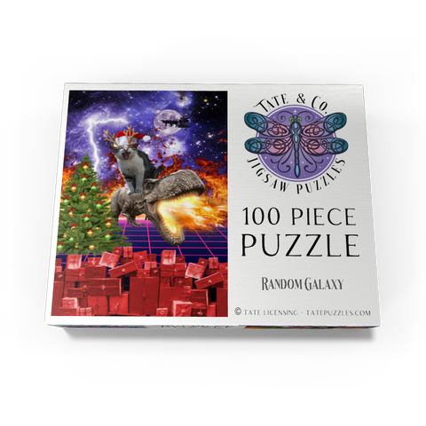 Christmas Cat Riding Dinosaur, Santa T-Rex - Random Galaxy 100 Jigsaw Puzzle box view3