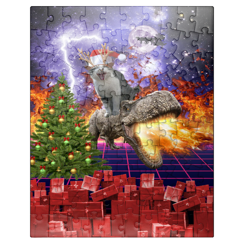 puzzleplate Christmas Cat Riding Dinosaur, Santa T-Rex - Random Galaxy 100 Jigsaw Puzzle