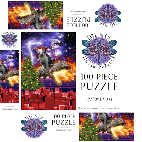 Christmas Cat Riding Dinosaur, Santa T-Rex - Random Galaxy 100 Jigsaw Puzzle box 3D Modell