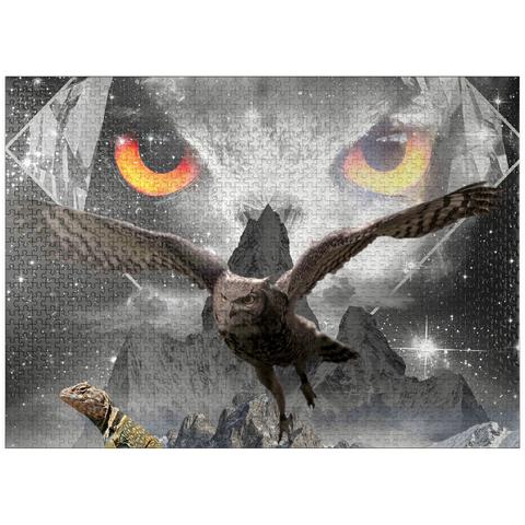 puzzleplate Owl Eyes, Mountain Owls - Random Galaxy 1000 Jigsaw Puzzle